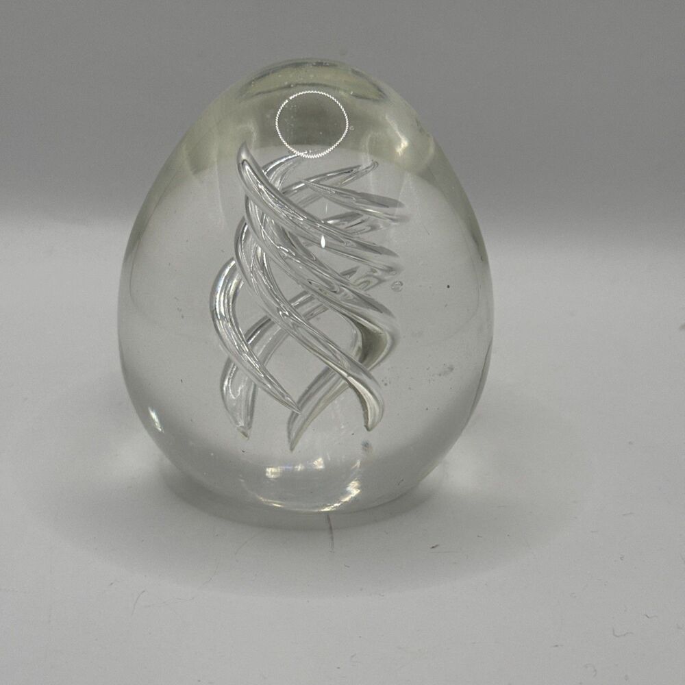 VTG Paperweight Egg Clear Swirl Abstract Art Glass '80s